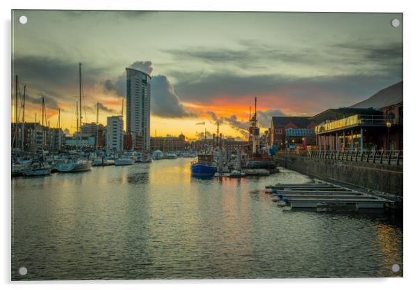 The Meridian tower at Swansea marina Acrylic by Bryn Morgan