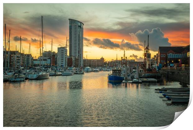 The Meridian tower at Swansea marina Print by Bryn Morgan