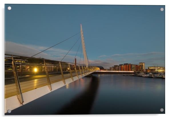 The sail bridge at Swansea marina Acrylic by Bryn Morgan