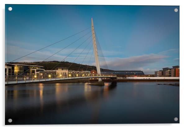 The sail bridge at Swansea marina Acrylic by Bryn Morgan