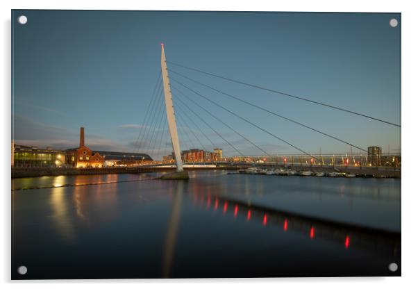 The sail bridge at Swansea marina  Acrylic by Bryn Morgan