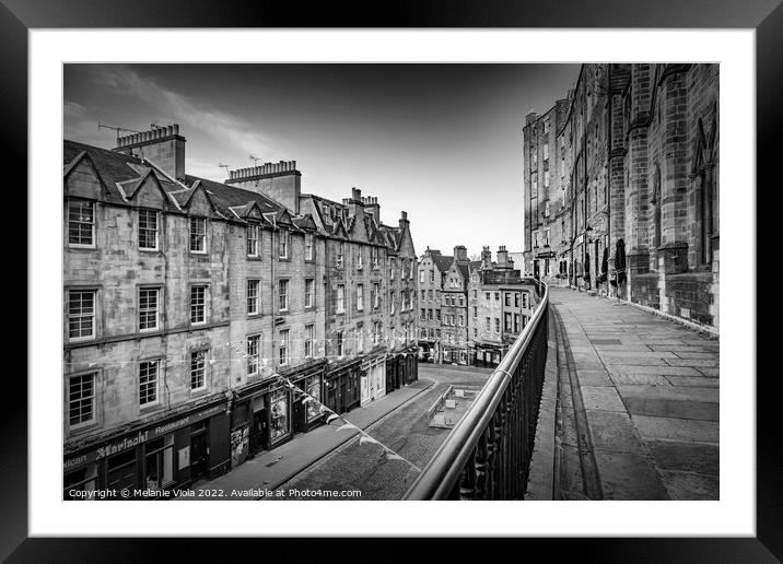 View from Victoria Terrace in Edinburgh - Monochrome Framed Mounted Print by Melanie Viola