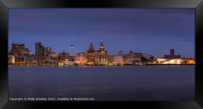 Liverpool Waterfront at Night Framed Print by Philip Brookes
