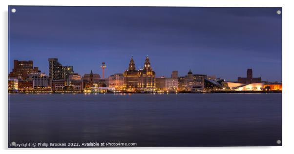 Liverpool Waterfront at Night Acrylic by Philip Brookes