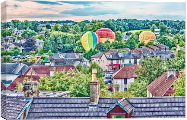 Balloons Over Strathaven Roofs Canvas Print by Valerie Paterson