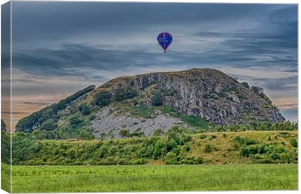 Balloon Over Loudoun Hill  Canvas Print by Valerie Paterson