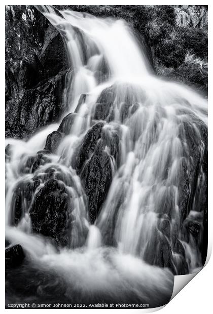 waterfall Monochrome Print by Simon Johnson