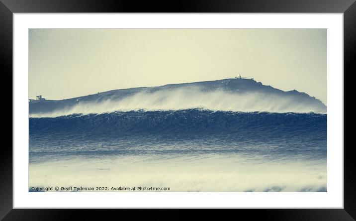 Headland Wave Framed Mounted Print by Geoff Tydeman
