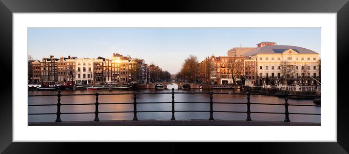 Amstel River and Architecture Amsterdam Netherlands Sunset Framed Mounted Print by Sonny Ryse