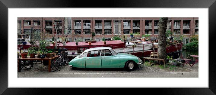 Classic citreon car and canal boathouse Amsterdam Framed Mounted Print by Sonny Ryse