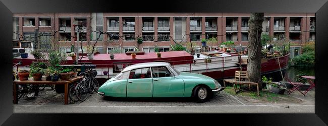 Classic citreon car and canal boathouse Amsterdam Framed Print by Sonny Ryse
