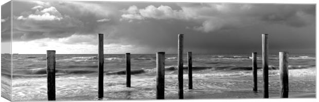 Palendorp Petten Beach Waves Netherlands Black and white Canvas Print by Sonny Ryse