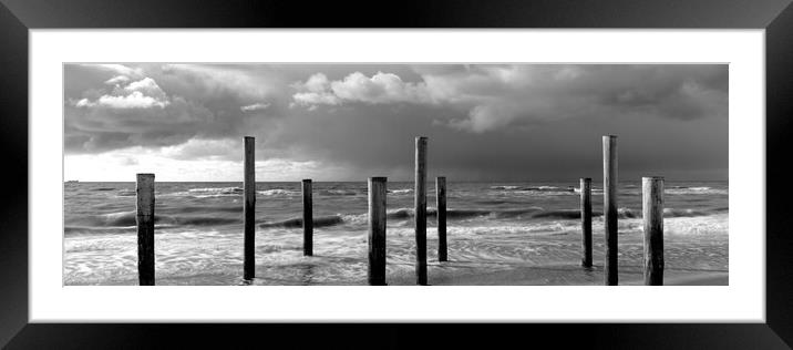 Palendorp Petten Beach Waves Netherlands Black and white Framed Mounted Print by Sonny Ryse