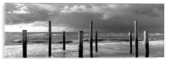 Palendorp Petten Beach Waves Netherlands Black and white Acrylic by Sonny Ryse