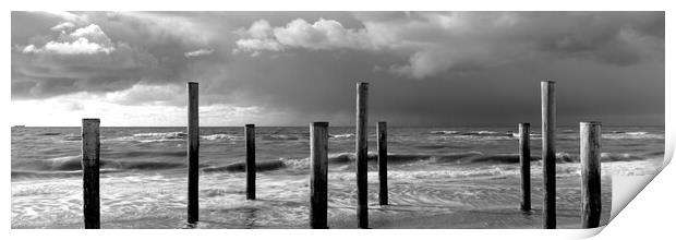 Palendorp Petten Beach Waves Netherlands Black and white Print by Sonny Ryse