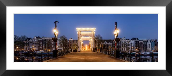 Magere Brug bridge at dusk Amstel River Amsterdam Netherlands Framed Mounted Print by Sonny Ryse