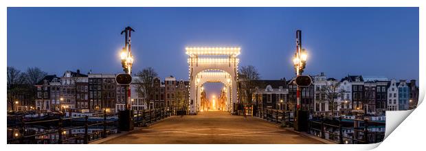 Magere Brug bridge at dusk Amstel River Amsterdam Netherlands Print by Sonny Ryse