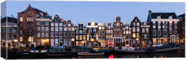 Singel Canal houses at night Amsterdam Netherlands Canvas Print by Sonny Ryse