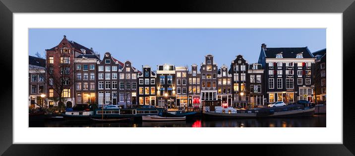 Singel Canal houses at night Amsterdam Netherlands Framed Mounted Print by Sonny Ryse