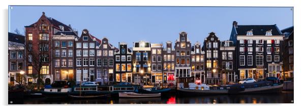Singel Canal houses at night Amsterdam Netherlands Acrylic by Sonny Ryse