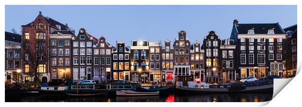Singel Canal houses at night Amsterdam Netherlands Print by Sonny Ryse