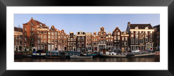Singel Canal houses at sunset Amsterdam Netherlands Framed Mounted Print by Sonny Ryse