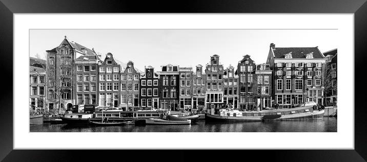 Singel Canal houses black and white Amsterdam Netherlands Framed Mounted Print by Sonny Ryse