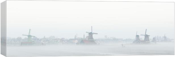 Zaanse Schans windmills in the mist Netherlands Holland Canvas Print by Sonny Ryse