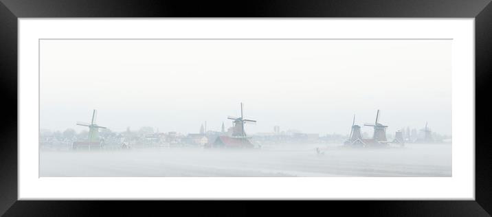 Zaanse Schans windmills in the mist Netherlands Holland Framed Mounted Print by Sonny Ryse