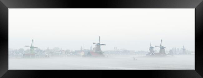 Zaanse Schans windmills in the mist Netherlands Holland Framed Print by Sonny Ryse