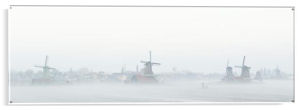 Zaanse Schans windmills in the mist Netherlands Holland Acrylic by Sonny Ryse