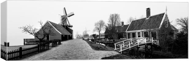 Zaanse Schans windmills black and white Netherlands Holland Canvas Print by Sonny Ryse