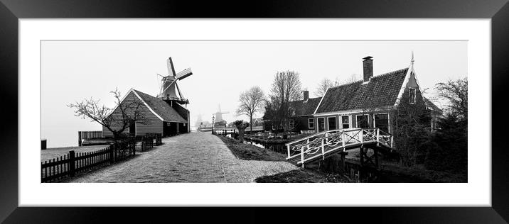 Zaanse Schans windmills black and white Netherlands Holland Framed Mounted Print by Sonny Ryse