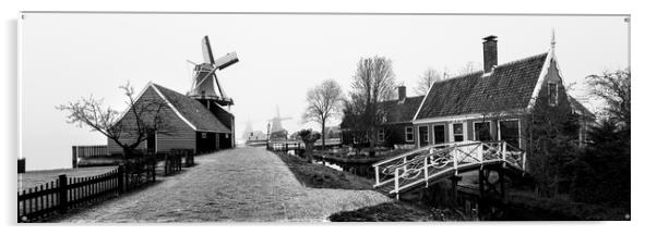 Zaanse Schans windmills black and white Netherlands Holland Acrylic by Sonny Ryse