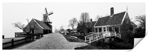 Zaanse Schans windmills black and white Netherlands Holland Print by Sonny Ryse