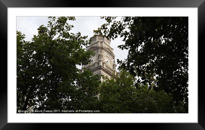 Tree tops and Town Clocks Framed Mounted Print by Laura Cassap