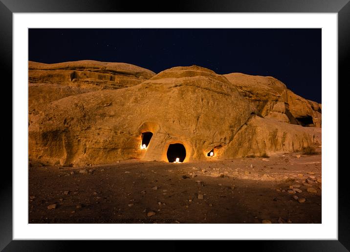Landscape in Petra, near Wadi Musa, Jordan at Night Framed Mounted Print by Dietmar Rauscher