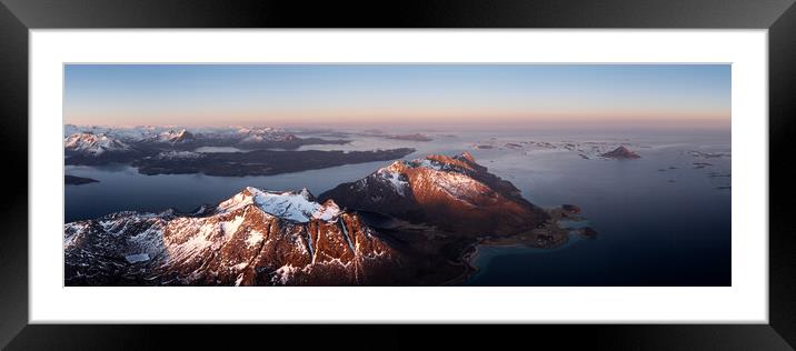 Åmnøya island at sunrise nordland norway aerial drone Framed Mounted Print by Sonny Ryse