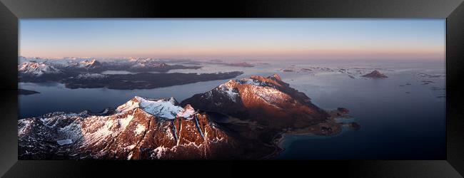Åmnøya island at sunrise nordland norway aerial drone Framed Print by Sonny Ryse