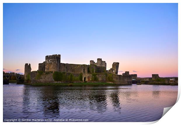 Sunset, Caerphilly Castle, South Wales Print by Gordon Maclaren
