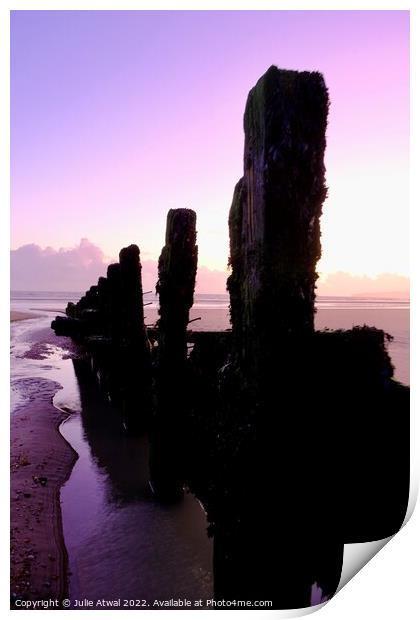Purple sunset at Camber beach Print by Julie Atwal