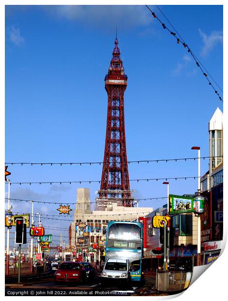 Blackpool Tower and seafront, Lancashire, UK. Print by john hill