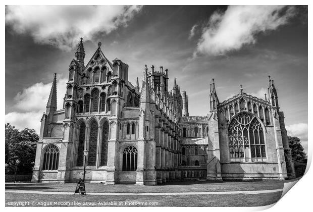 East elevation of Ely Cathedral mono Print by Angus McComiskey
