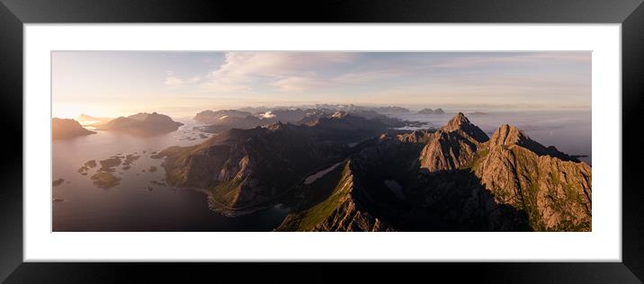 Austvagoya Vagakallen mountain aerial Lofoten Islands Norway Framed Mounted Print by Sonny Ryse
