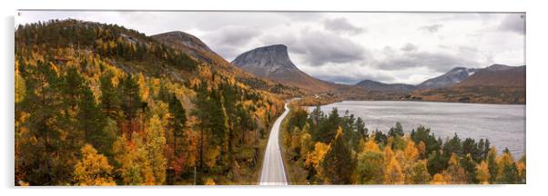 Autumn road trip Fjerdvatnet Lake norway Acrylic by Sonny Ryse