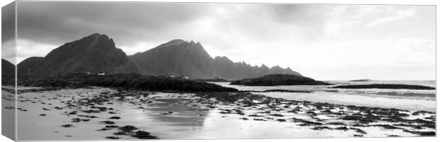 Bleik beach Black and white Andoya Mountians Vesteralen Norway Canvas Print by Sonny Ryse