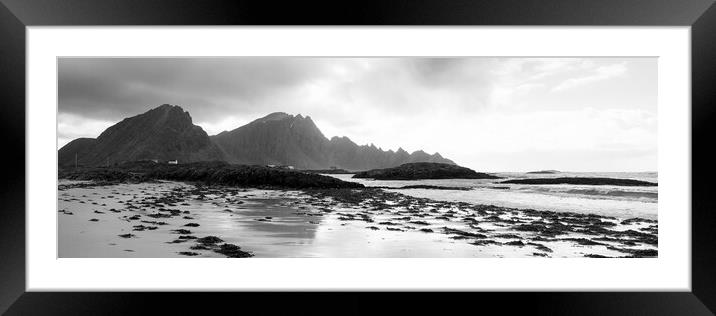 Bleik beach Black and white Andoya Mountians Vesteralen Norway Framed Mounted Print by Sonny Ryse