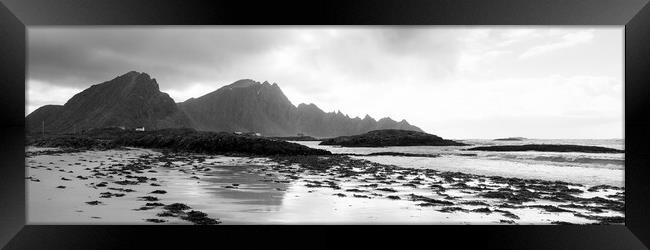 Bleik beach Black and white Andoya Mountians Vesteralen Norway Framed Print by Sonny Ryse