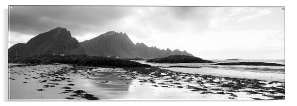 Bleik beach Black and white Andoya Mountians Vesteralen Norway Acrylic by Sonny Ryse