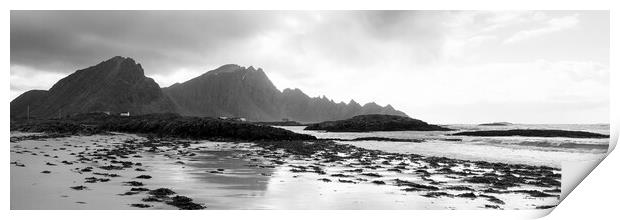 Bleik beach Black and white Andoya Mountians Vesteralen Norway Print by Sonny Ryse